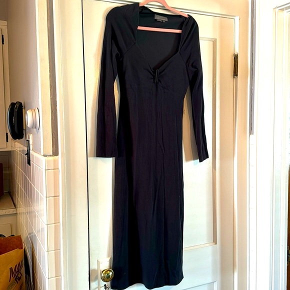 Anthropologie Dresses & Skirts - Anthropologie black v neck long sleeve stretchy bodycon maxi dress high slit M